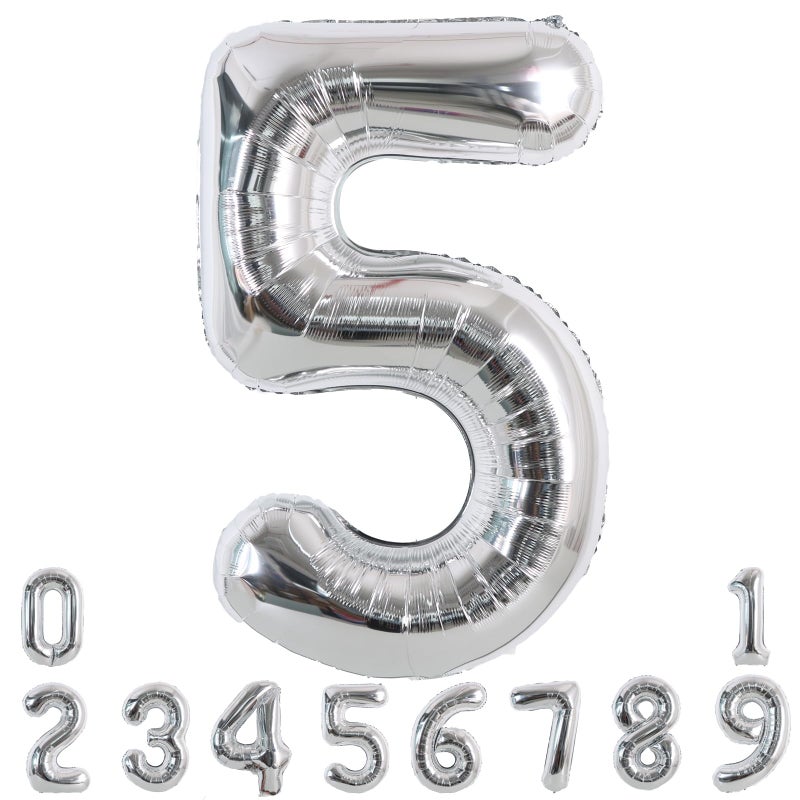 TONIFUL 40 Inch Silver Large Numbers Balloons 0-9, Number 5 Digital 5 Helium Foil Mylar Big Number Balloons for 2026 Graduation New Year Eve Birthday Party Anniversary Supplies Decorations - Image 1